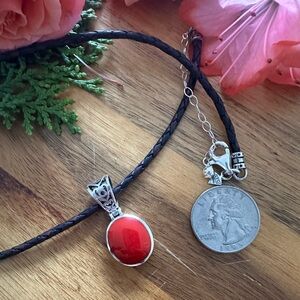 Silpada  sterling silver 925 Red Pendant  with silpada leather cord